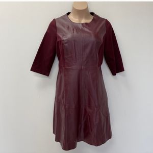 Jessica London Burgundy Leather 3/4 Sleeves A- Line Dress Plus Size 20W